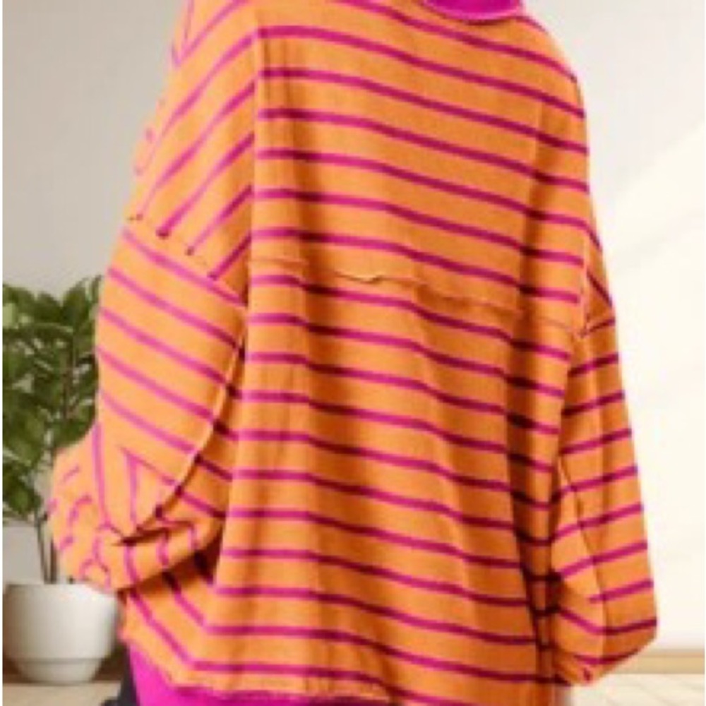Women’s Orange & Pink Striped Cozy Sweater